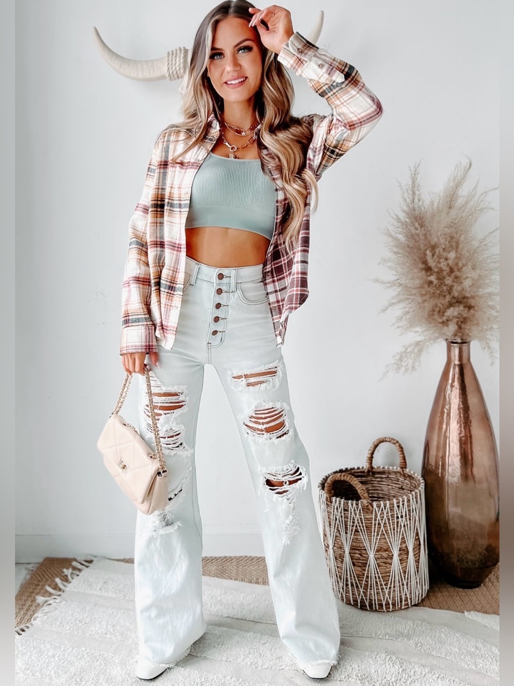 Vibrant MIU Light Blue Ultra High-Rise Distressed Wide-Leg  Flare Jeans 9/28